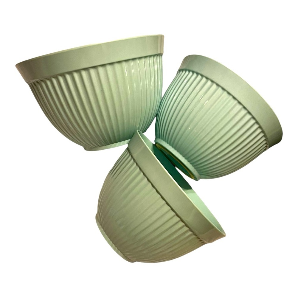 Melamine mixing bowls set of 3 ribbed nesting robin egg blue non skid ring base